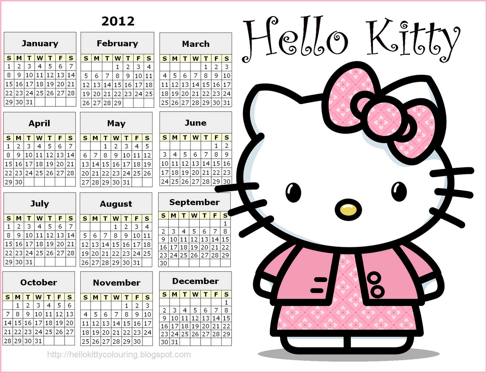 Календарь с Хеллоу Китти на 2022 год